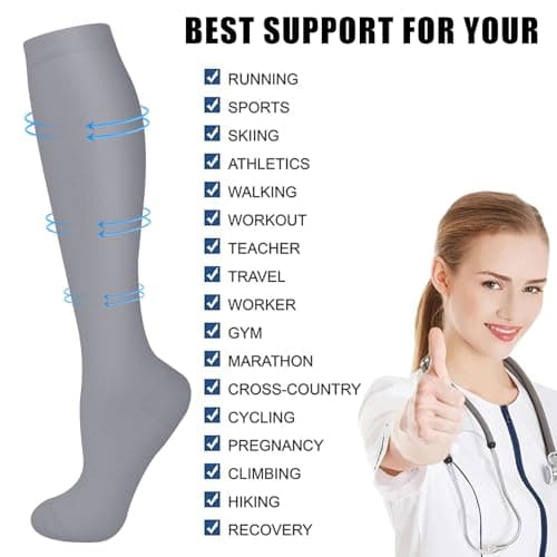 Risipu Compression Socks for Women & Men – 6 Pairs Graduated Pressure Flight Socks 20-30 mmHg, Comfortable Breathable Sports & Travel Support, Circulation & Varicose Veins Relief (Pink Set, L/XL) — view 4
