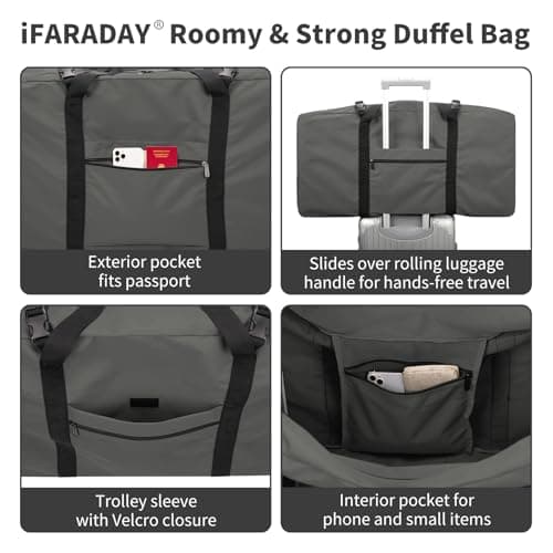 ZZY 110L Extra Large Duffle Bag Lightweight Oversized Foldable Holdall Storage Bag for Travel, Outdoor, Camping, Sport Grey — view 3