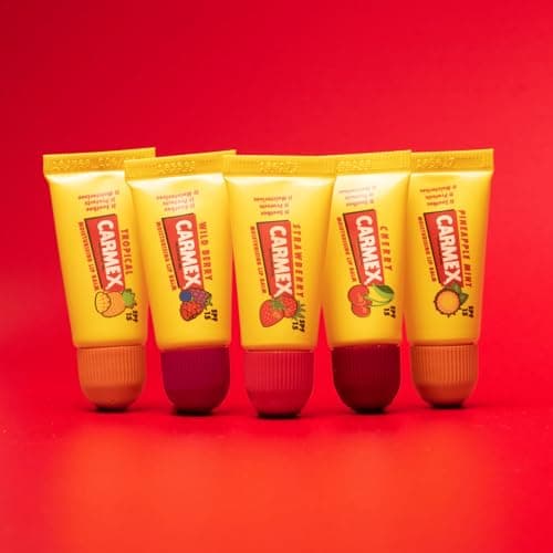 Carmex Mini Scented Lip Balm Tubes – Pack of 5 | In Cherry, Strawberry, Pineapple Mint, Wild Berry & Tropical Flavours | SPF 15 Sun Protection | Long-Lasting Hydration for Smooth, Supple Lips — view 5
