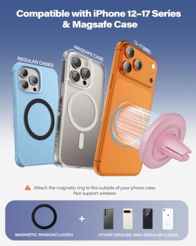 A2C Car Phone Holder for MagSafe 17*N54 Magnetic Ring Phone Holder for Air Vent [Super Stable & 1s Installation ] MagSafe Car Mount Covered with Non-slip Silicone Compatible with iPhone 12-17& Sumsung — view 6