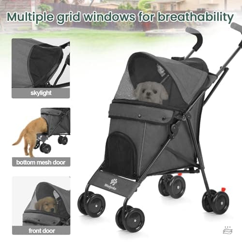 Travel Portable Dog Stroller, Pet Stroller for Small Puppy Dogs & Cats, Up to 33 lbs, (Dark Grey) — view 3