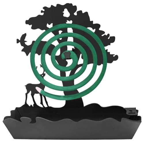 Mosquito Coils Spiral Holder Metal Tree & Reindeer, Spiral Coils Holder for Burning Coils Citronella, Mosquito Repellent Coils Rack, Incense Coil Holder Sandalwood Indoor Outdoor Mosquitoes (Black) — view 2