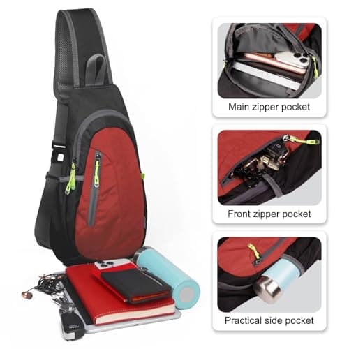 TITECOUGO Small Sling Bag Lightweight Crossbody Bag for Women Rucksack for Men Running Backpack Travel Chest Pack Shoulder Daypack for Gym Work Outdoor Hiking Sports Black/Red — view 2