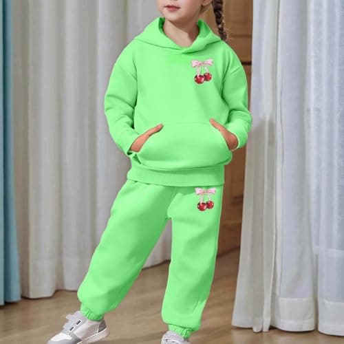 Girls 2-Piece Cherry Bow Hoodie Joggers Set, Soft Sweatsuit for Back to School — view 2