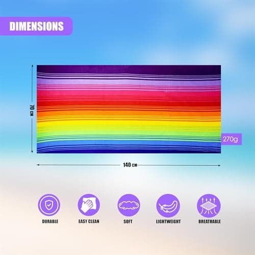 GEEZY Microfibre Beach Towel, Rainbow Design - Quick Drying, Lightweight, Sand-Free, Large & Durable, Summer Design - Beach Essentials for Travel, Holiday, Swimming, Sauna, Adults & Kids, 70x140cm — view 4