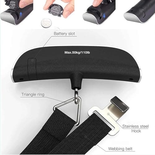 Luggage Scale, Digital Portable Luggage Weight Scale 110 lb/ 50KG, Hanging Suitcase Weigher for Travel, Suitcase Scale with Temperature Measurement Function Capacity Silver (1) — view 3
