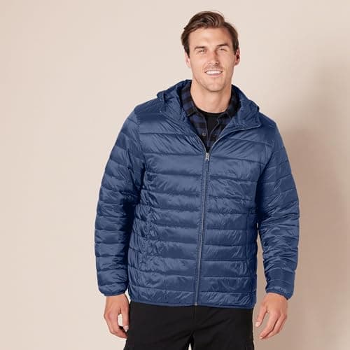 Amazon Essentials Men's Lightweight Water-Resistant Packable Hooded Puffer Jacket, Navy, XXL — view 6