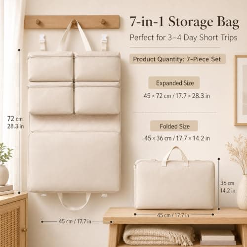 Hanging 7-in-1 Toiletry Organizer Instant Suitcase Wardrobe Beige Storage — view 2