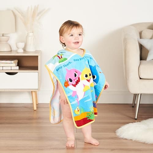 Baby Shark Poncho Towel 100% Cotton Terry 12M+ Super Absorbent Machine Washable 50 x 50cm Unisex Baby Bath Beach Swimming Towel for Children with Hood — view 2