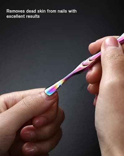 FERYES Cuticle Pusher with Fork, 2-in-1 Cuticle Trimmer Nail Care Tool, Stainless Steel Cuticle Remover Tool for Manicures and Pedicures -Rainbow — view 5