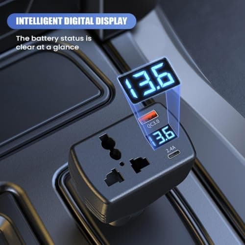 Car Outlet Adapter, 150w Dc 12v to Ac 220v Digital Display Inverter Usb-C Port, Car Power Adapter, Reliable Charging Station for Truck, Suv, Rv, Boat, Road Trip, Travel, Camping, Office — view 5