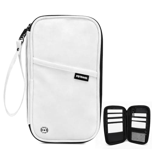 sdhiiolp Family Passport Holder Travel Wallet RFID Blocking Travel Document Holder Organiser Waterproof with Multiple Compartments for Men & Women Tickets ID Cards Cash Pen Key (22x12cm. White)