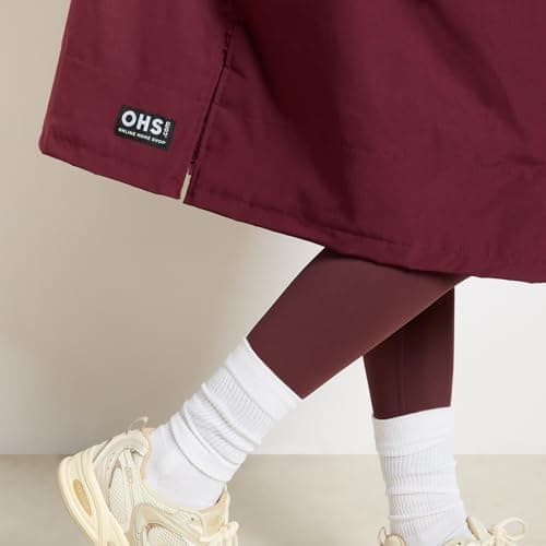 OHS Changing Robe Women's Jackets, Oversized Waterproof Jacket Fleece Lining Rain Coats for Women Drying Robe with Hood & Pockets Lightweight Ladies Jackets for Outdoor Travel, Burgundy - S/M — view 5