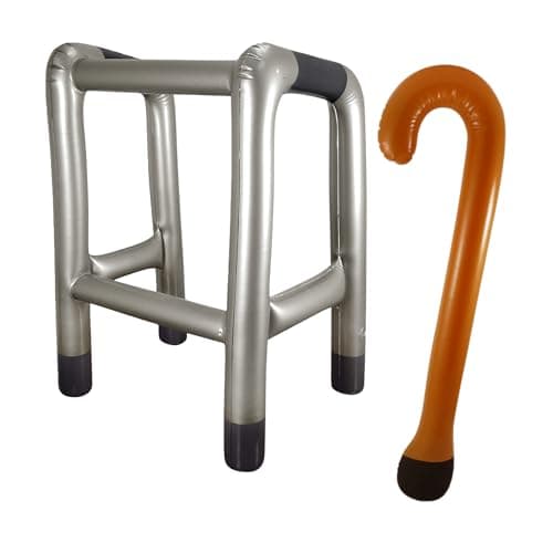 Inflatable Zimmer Frame & Walking Stick Set – Funny Blow Up Retirement Prop, Fancy Dress Accessory & 50th 60th Birthday Gag Gift for Men and Women