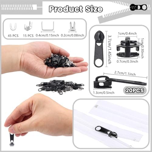 DOITEM 20Pcs Zipper Repair Kit Zippers Replacement 5# Zipper Pull Rescue Kit for Clothing Jackets Purses Luggage Backpacks — view 2