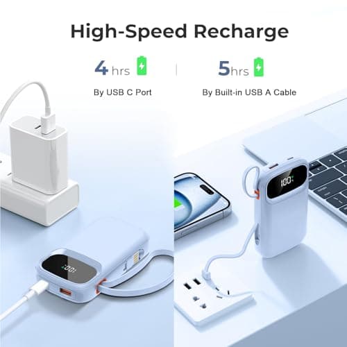 Power Bank 10000mAh Fast Charging Portable Charger with Built-in Cables PD22.5W Small USB C Battery Pack with 4 Outputs 2 Inputs Portable Backup Battery Compatible with iPhone iPad Tablets — view 5