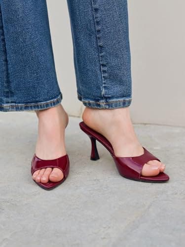 Coutgo Women's Pointed Toe Mule Sandals, Burgundy, 8.5 — view 4