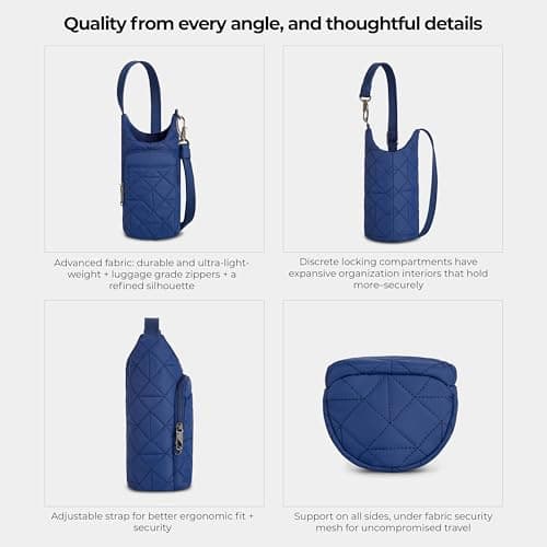 Travelon Anti-Theft Boho Insulated Water Bottle Tote, Blue, One Size, Anti-theft Boho Insulated Water Bottle Tote — view 5