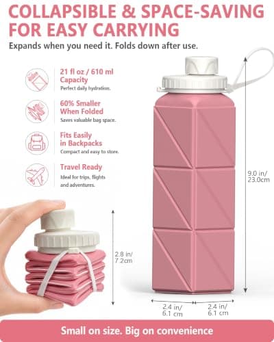 BEAUTAIL Collapsible Water Bottle 610 mL, Silicone Travel Water Bottle — view 2
