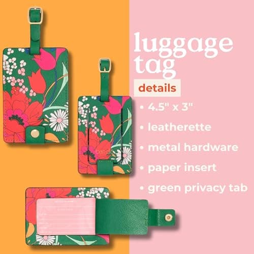 Ban.do Getaway Suitcase Tag for Travel, Green Floral Durable Vegan Leather Luggage Identifier, Superbloom — view 5