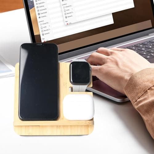 Wooden Wireless Charging Station Travel Phone Charger Stand — view 6