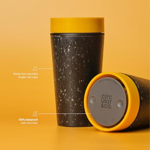 Circular&Co 12oz / 340ml Reusable Coffee Cup – Made from Recycled Paper Cups – Leakproof, Lockable Travel Mug, BPA Free – Grey & Mustard Yellow – Made in the UK — view 5