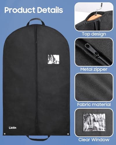 Lictin Suit Carrier Covers, Hanging & Foldable Garment Bags（100 x 60cm ） — view 6