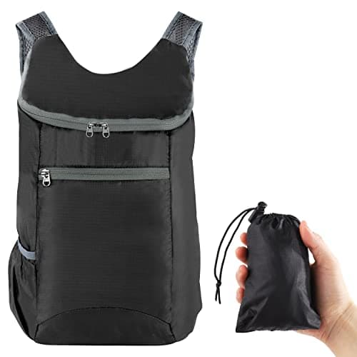 HuaJiao Foldable Backpack, Lightweight Water-Resistant Daypack, Black