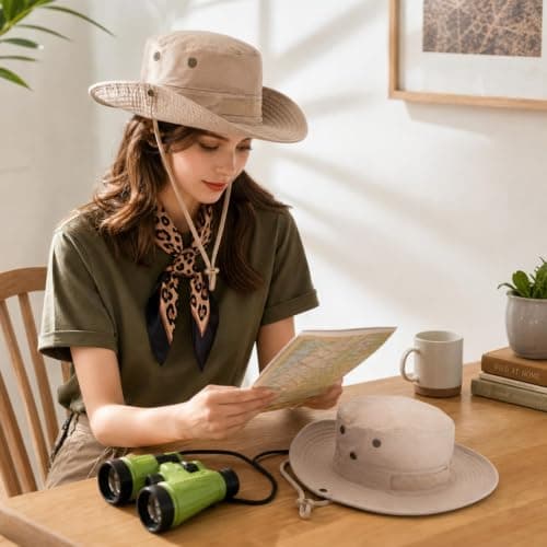 3PCS Explorer Costume, Hat and Scarf Set with Binoculars.Costume Party, Outdoor Adventure, Cos, Music Festival, Travel Photography — view 5