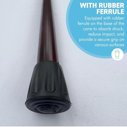 Varnished Red Wine Wood Classic Derby Walking Stick, solid, lightweight wooden stick with rubber ferrule for stability and comfort — view 5