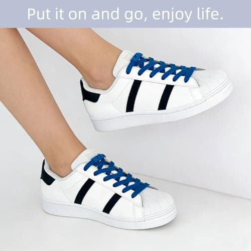 Lacesgian 8mm No Tie Elastic Shoe Laces for Trainers, Flat Stretchy Quick Lock Shoelaces for Running walking Sneakers Adults (Blue, 54"/140cm) — view 3