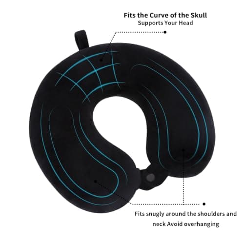 WENGX Travel Pillow Neck Pillow Memory Foam Travel Pillows Head Support Cushion for Airplane Train Car Office Travel Essential Flight Pillows for a Long Hauls Sleeping Rest (Black) — view 3