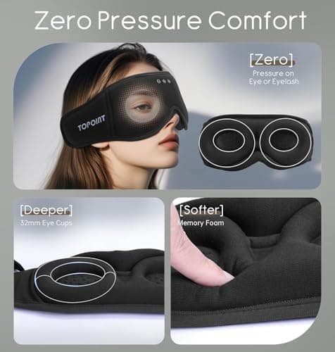 TOPOINT Bluetooth Sleep Mask, 3D Organic Bamboo Cotton Eye Mask, Blackout — view 4