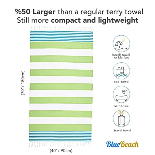 Blue Beach Turkish Towel - 100x180cm Large Turkish Hammam Peshtemal Towel - Super Absorbent, Quick Dry, Lightweight, Compact Towels for Swimming, Bath, Yoga Gym, Sauna and Travel (Orange, 1) — view 4