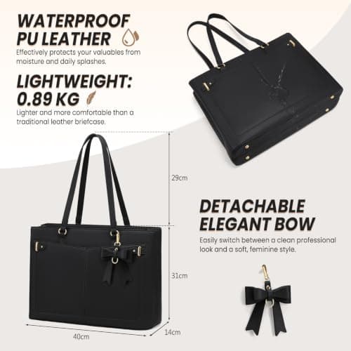 RAINSMORE Work Tote Bag for Women PU Leather Laptop Tote Office Handbag — view 5