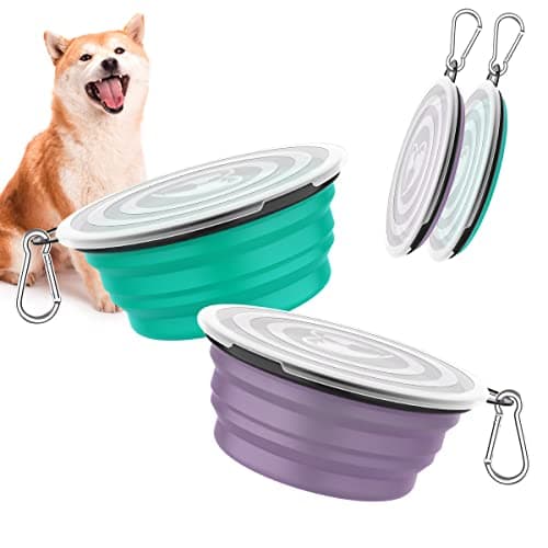 Pawaboo Collapsible Travel Dog Bowls 2 Pack with Lids & Carabiners Silicone