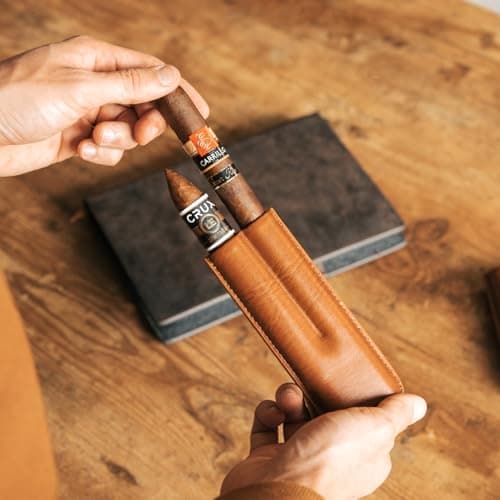 CASE ELEGANCE Two Cigar Travel Vegan Leather Case in Chestnut Brown (Chestnut Brown) — view 5
