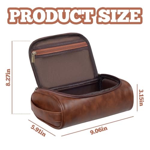 Leather Toiletry Bag for Men – Waterproof Toiletry Bag with Dry & Wet Separation, Thickened Brown Wash Bag, Travel Wash Organizer with Multiple Compartments | Mens Toiletry Bags (Brown) — view 2