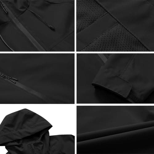Anbiryeik Waterproof Jackets Mens Windproof Hooded Raincoat Lightweight Packable Softshell Jacket Fast Dry Breathable Summer Windbreaker Pullover Top for Running Cycling Climbing Walking Black M — view 5