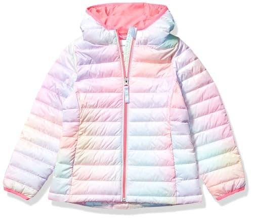 Amazon Essentials Girls' Lightweight Water-Resistant Packable Hooded Puffer Jacket, Pink Ombre, 4 Years