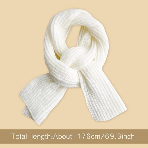 YAUOIPI Warm Autumn and Winter Scarf, Winter Knitted Scarf, Unisex Pure Color Winter Neck Warm Knitting Scarf, Thick Warm Ladies Scarves, Fashion Women Scarves, One Size (White) (White) — view 2