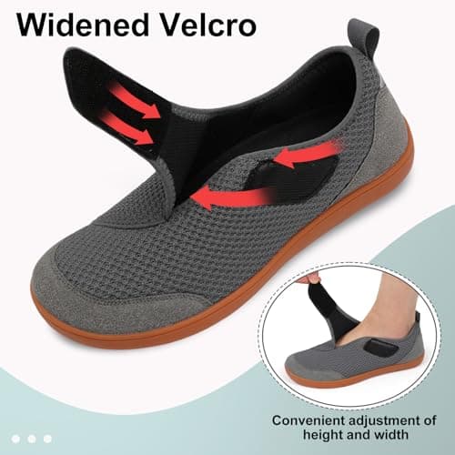 Walking Shoes Mens Wide Fit Barefoot Zero Drop Breathable Adjustable Trainers UK Grey Size 11 Wide — view 5