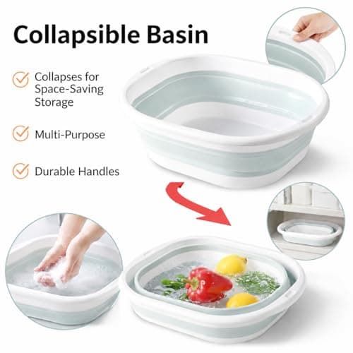 Lafefe Thickened Collapsible Washing Up Bowl, Portable Folding Wash Basin with Handles, Space Saving Camping Sink Multipurpose for Camping, Caravan, Kitchen & Travel(Blue, 5L) — view 4