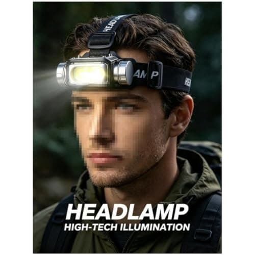 Hoppipola Rechargeable COB LED Headlamp with Dual Light Sources, 7 Light Modes, 90° Adjustable, IPX4 Waterproof, USB-C Quick Charge for Camping and Outdoor Use — view 2