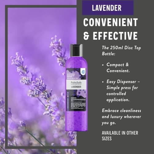 Palm Safe Lavender Alcohol Hand Sanitiser 250 ml Disc Top Bottle — view 3