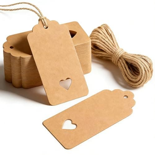 Brown Gift Tags - 100PCS Kraft Paper Tags with String, 9.5x4.5cm Blank Wedding Favour & Name Labels for Presents, Luggage, Christmas & Crafting Supplies
