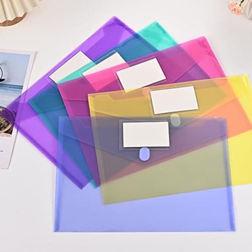 Plastic Envelopes Plastic Folders A4 File Folders, Document Folder Plastic File Folder for Document Clear File Bags Document Pouch Plastic Envelopes with Snap Closure 5Colors (5 Pack) — view 3