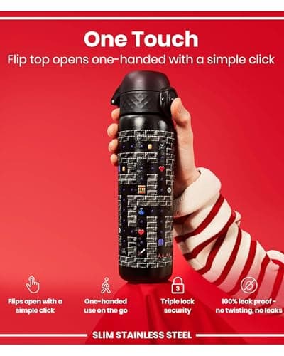 ION8 Lightweight Steel Water Bottle, 600 ml/20 oz, Non-Insulated, Leak Proof, Easy to Open, Secure Lock, Dishwasher Safe, Flip Cover, Fits Cup Holders, Carry Handle, Metal Water Bottle, Gamer — view 3