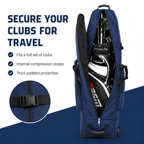 Golf Travel Bags with Wheels, 1200D Heavy Duty Oxford Wear-Resistant with Extra Storage Bag, Lightweight & Portable Golf Club Travel Cover for Airlines Easy Storage，Blue：Upgrade — view 4