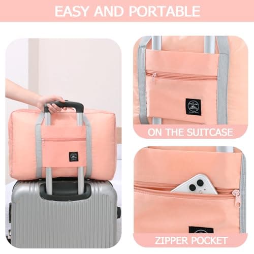 Travel Bag 12 Packes Carry on Luggage Foldable Duffel Bag Sports Gym Bag Weekender Overnight Bag Water Resistant Nylon Travel Duffel for Men Women (Pink 12PCS) — view 5
